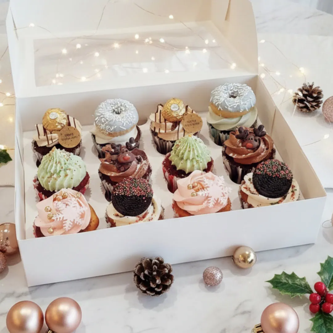 Ultimate Christmas Cupcakes Box with festive seasonal decorations