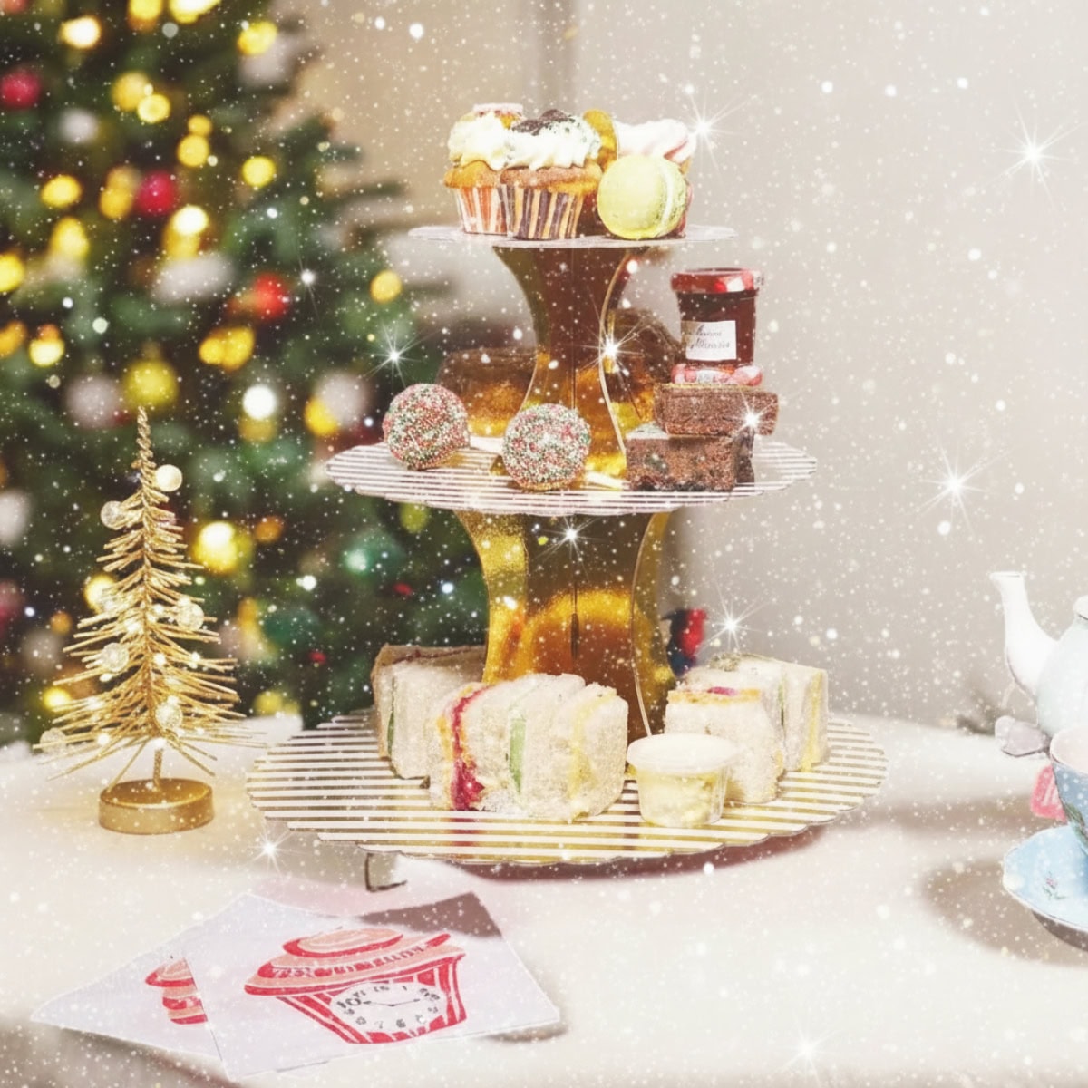 Luxury Christmas High Tea Box with 3-tier cake stand