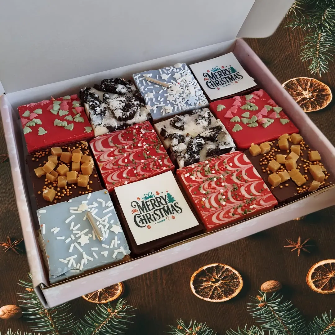 Christmas Box of 12 Brownies with gift tag and free postage