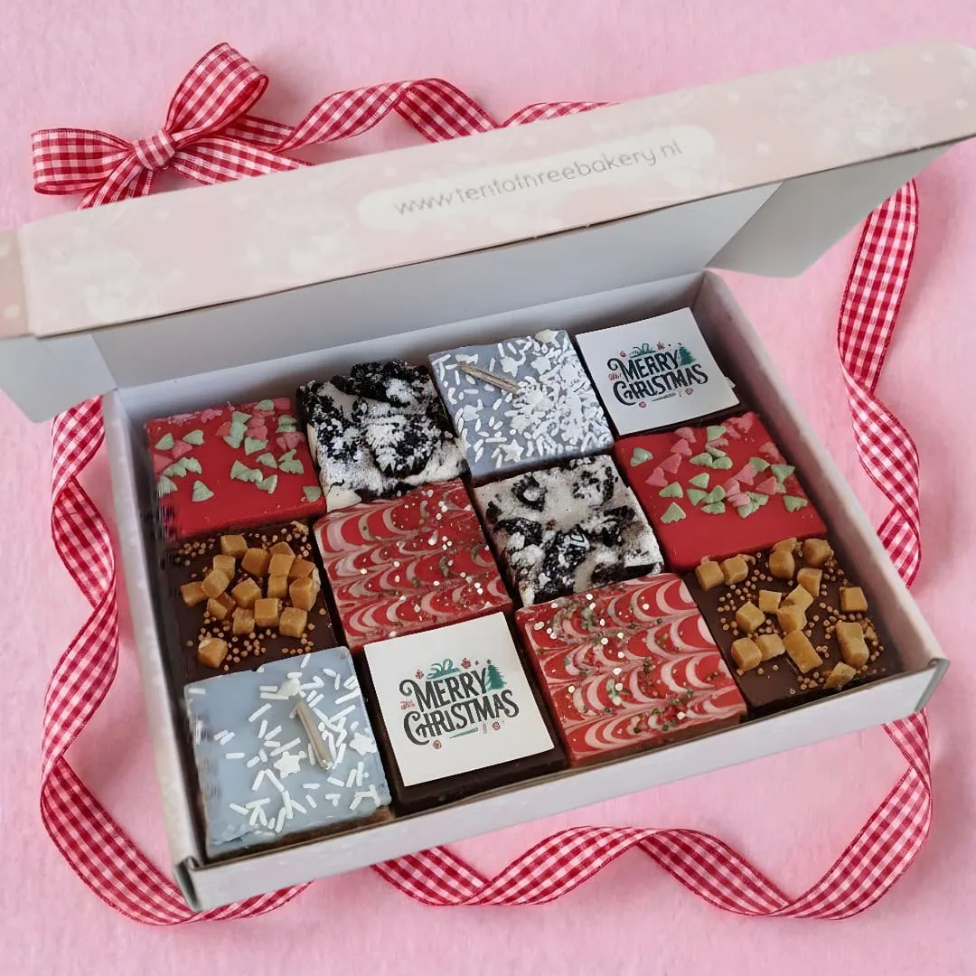 Christmas Box of 12 Brownies with gift tag and free postage