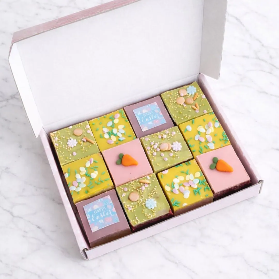 Easter Assorted 12 Brownies in pastel spring colors with free shipping