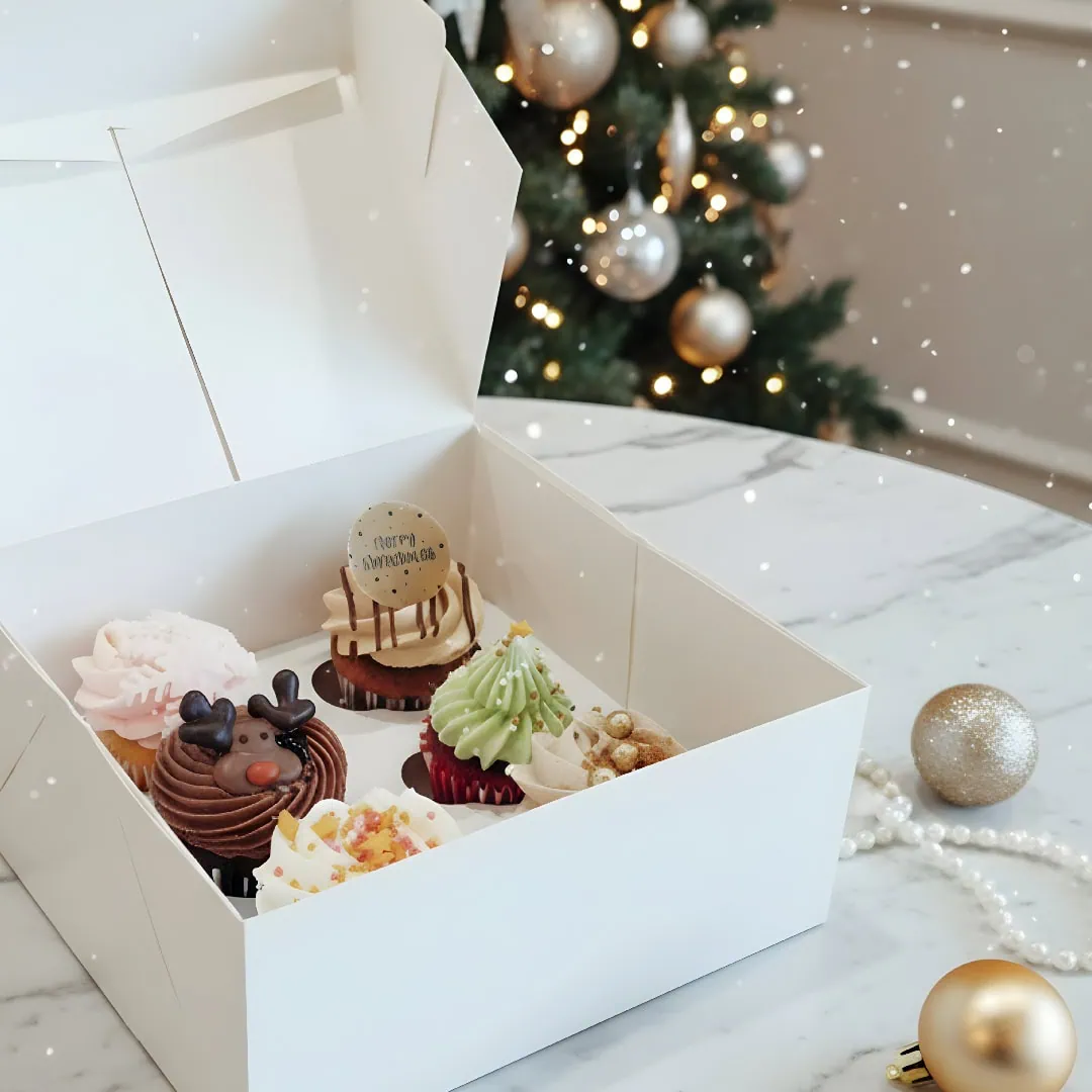 Christmas Mini Cupcake Box with festive decorations
