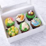 Easter Box of 6 Cupcakes with pastel colors and Easter Bunny cupcake