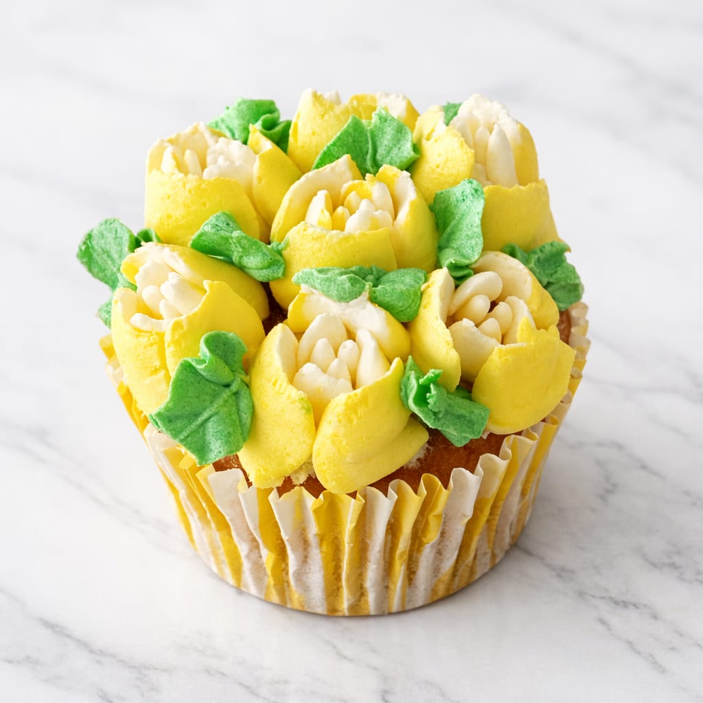 Zesty Lemon Cupcake topped with lemon tulips