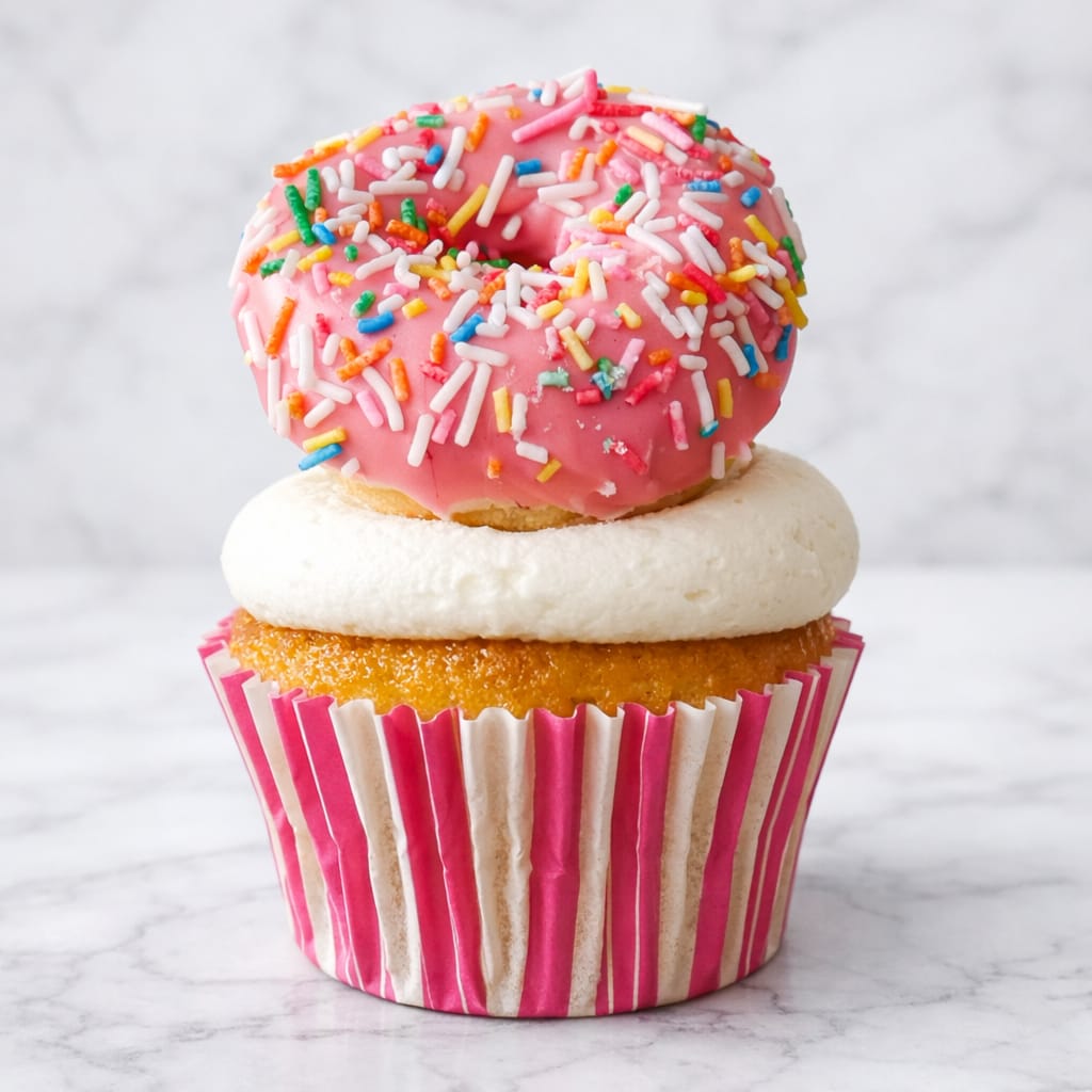 Pink sprinkle donut cupcake