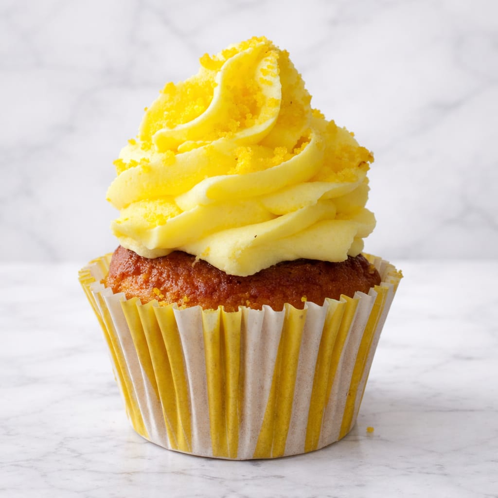 Zesty Lemon Cupcake topped with creamy lemon frosting