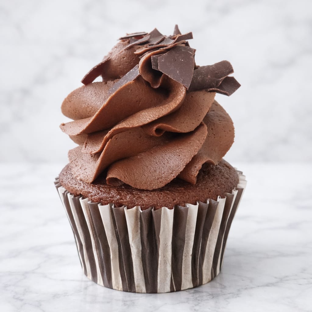 Decadent chocolate cupcake topped with rich chocolate buttercream.