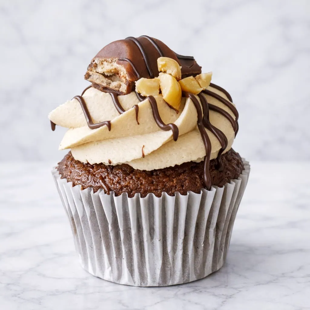 Decadent Bueno Cupcake with hazelnut buttercream and Bueno chocolate topping