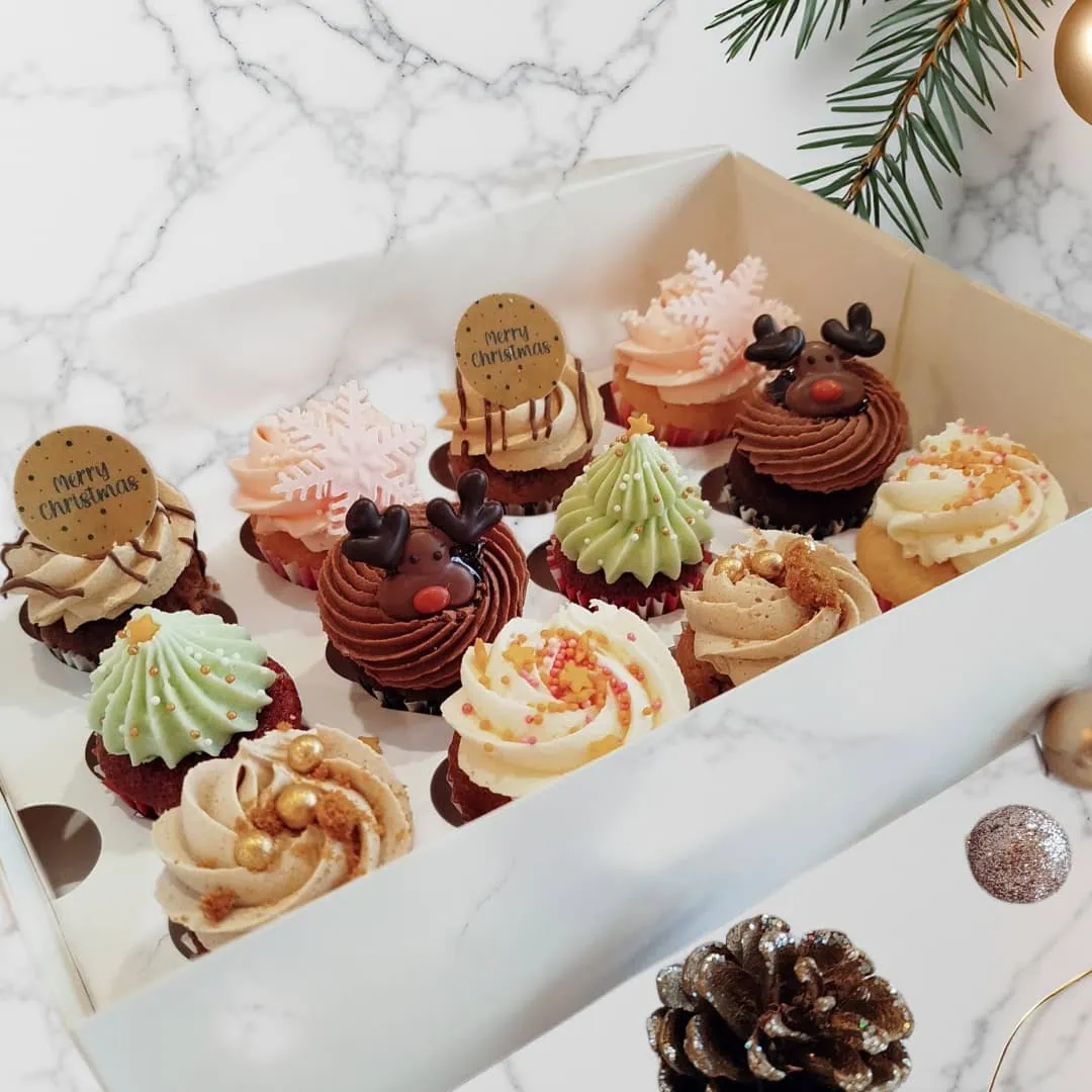 Christmas Mini Cupcakes - box of 12 with seasonal decorations