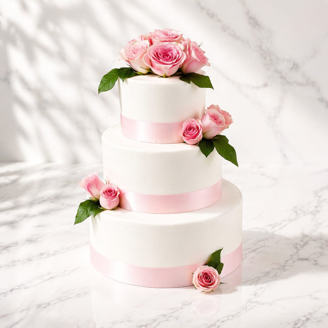 Classic Wedding Cake with a pink touch