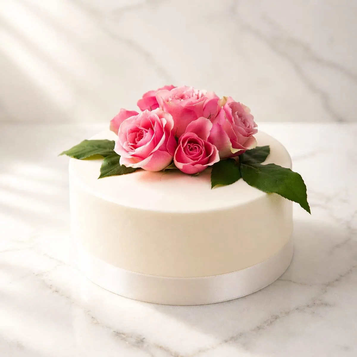 Classic wedding cake with smooth fondant icing, available in multiple flavors.