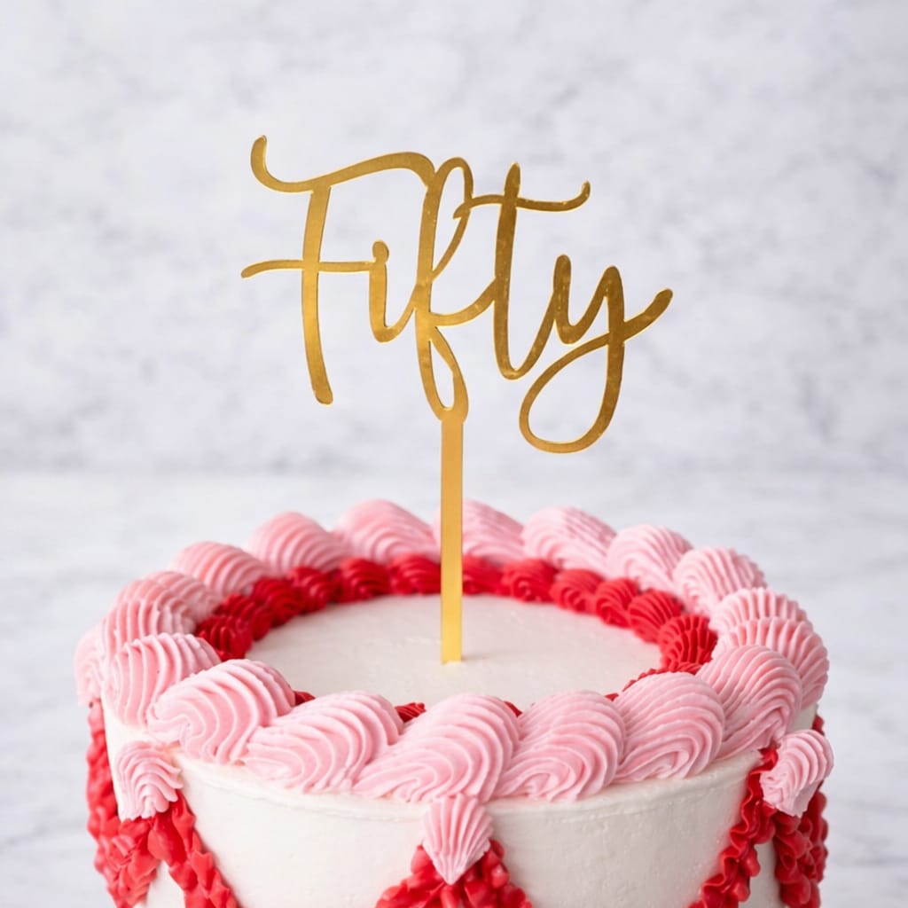 Fifty Gold Acryllic Cake Topper