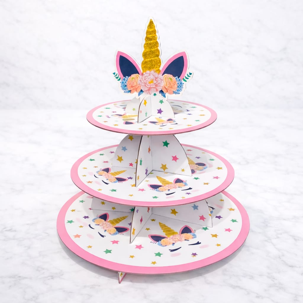 Unicorn cake stand - a themed 3-tier cardboard cake stand