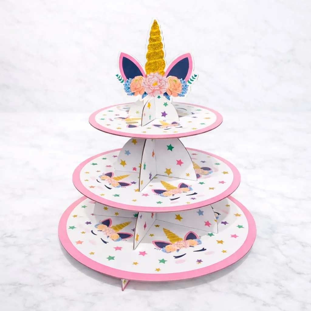 Unicorn cake stand - a themed 3-tier cardboard cake stand
