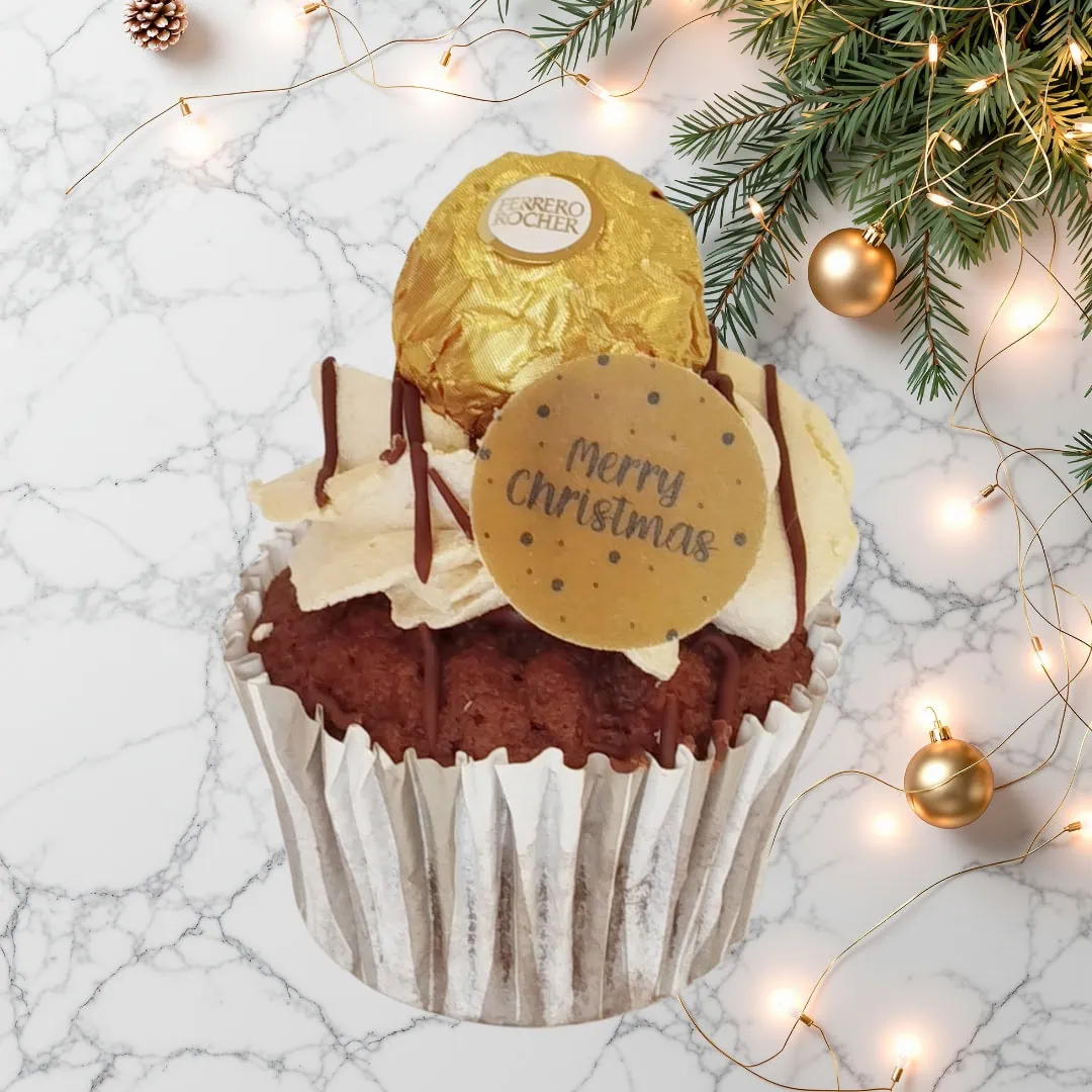 Christmas Bueno Cupcake with Ferrero Rocher topping.